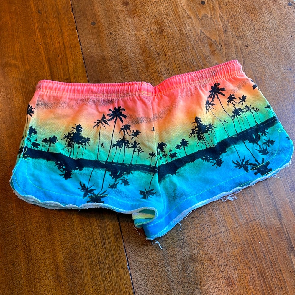 OP Palm-Print Tie-Dye Jean Shorts in Neon Gradient - Picture 3 of 6